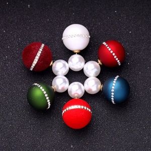 Front Back Red Velvet Rhinestones Stud Earrings